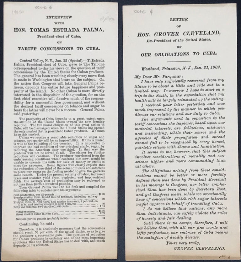 Item #19850 TWO BROADSIDES REGARDING TARIFF CONCESSIONS TO CUBA, DATED 1902.