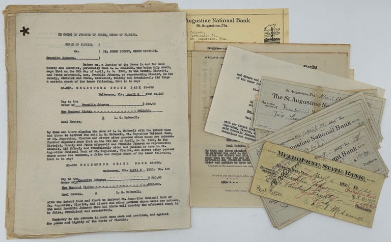 Item #34570 TRACING A CASE OF BANK FRAUD AND FORGERY IN ST. AUGUSTINE, FLORIDA, as documented in a file of 34 checks, bank statements, telegrams, and letters, 9 April - 10 September, 1925.