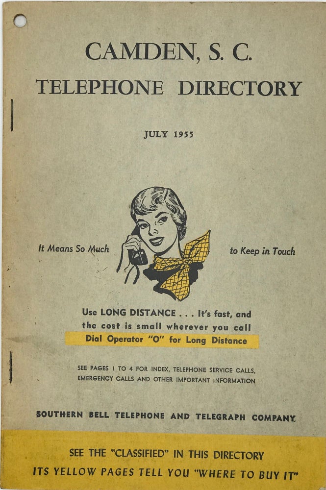Item #35092 CAMDEN, S. C. TELEPHONE DIRECTORY. JULY 1955