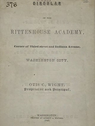 Item #35282 CIRCULAR OF THE RITTEN HOUSE ACADEMY, CORNER OF THIRD STREET AND INDIANA AVENUE,...