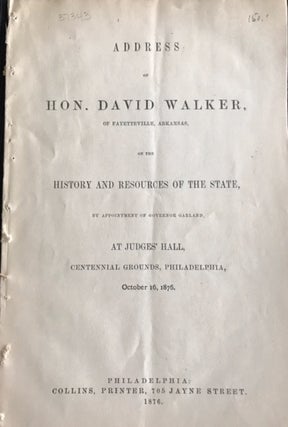 Item #37343 ADDRESS ON THE HISTORY AND RESOURCES OF THE STATE, BY THE APPOINTMENT OF GOVERNOR...
