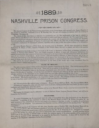 Item #41633 1889 NASHVILLE PRISON CONFERENCE [caption title]. Tennessee