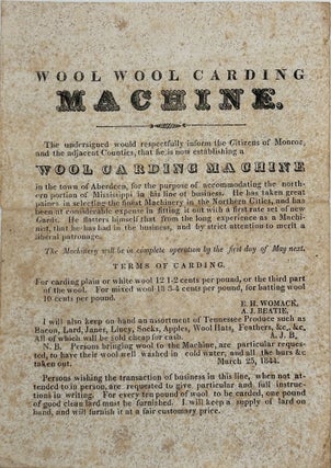 Item #44608 Wool Wool Carding / Machine / The undersigned would respectfully inform the Citizens...