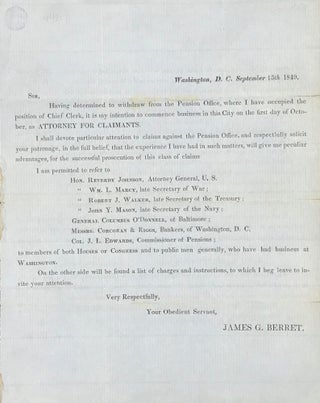 Item #44801 TWO PAGE CIRCULAR ADVERTISING BERRET'S SERVICES AS ATTORNEY FOR CLAIMANTS AGAINST THE...