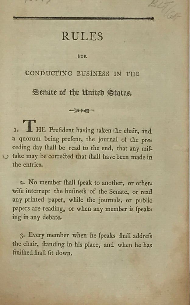 Item #46747 Rules for Conducting Business in the Senate of the United States [caption title].