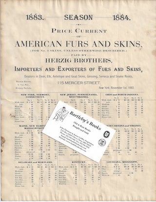 Item #47014 [FURS] [BROADSIDE] 1883. - Season - 1884. / Price Current / of / American Furs and...