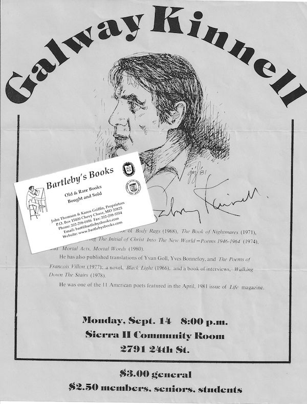 Item #47547 Arranging and advertising a reading in Sacramento, California, in 1981 as recorded in a small archive of correspondence and ephemera. Galway KINNELL.