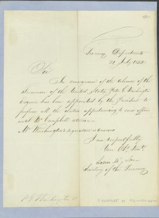 Item #47554 Informing a correspondent that P.G. Washington has been named temporary Treasurer of...