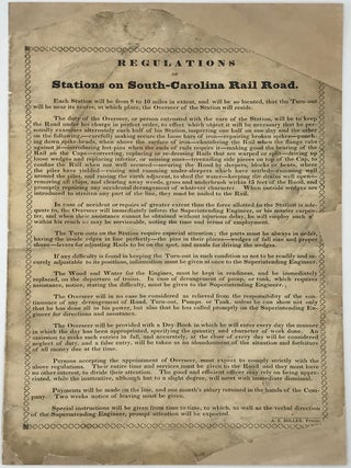 Regulations / of / Stations on South-Carolina Rail Road [caption title, followed by 11 paragraphs...
