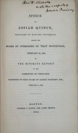 Item #51421 Speech of Josiah Quincy, President of Harvard University, before the Board of...
