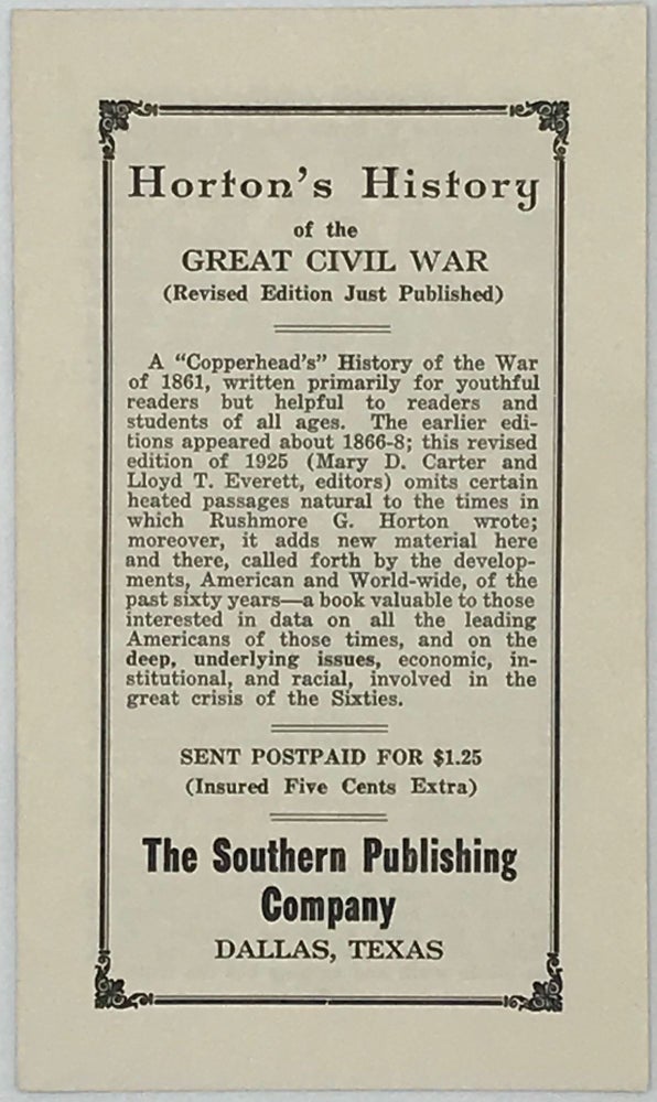 Item #53696 Horton's History of the Great Civil War [caption title]. Revised edition just published. PROSPECTUS, Rushmore G. HORTON.
