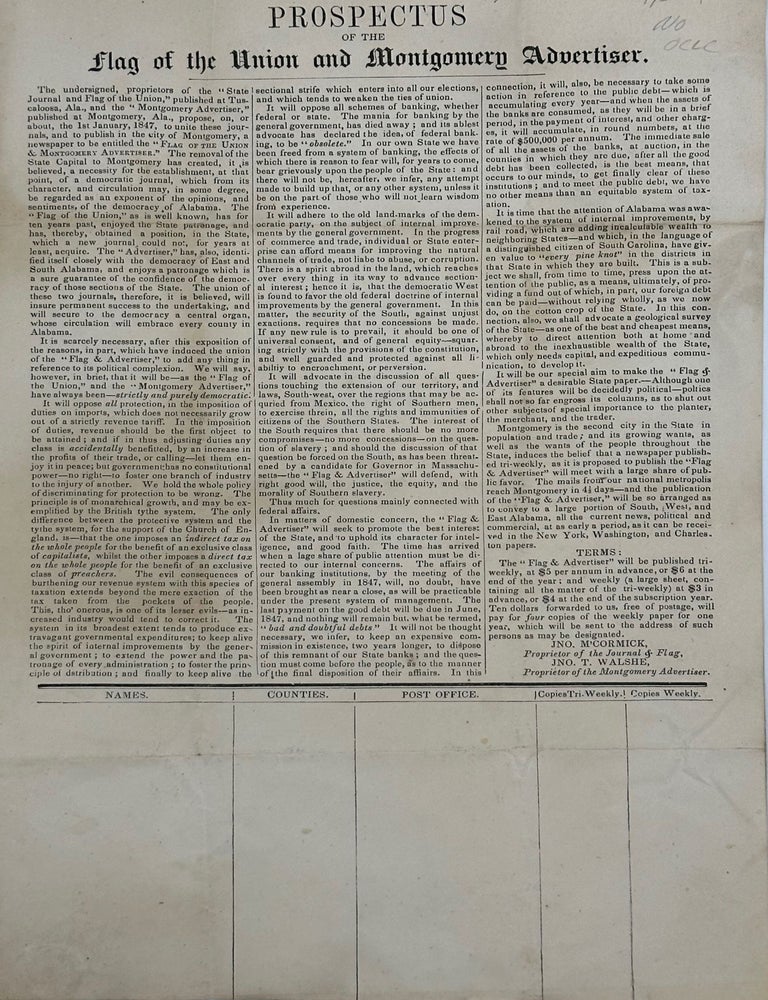 Item #54427 Prospectus of the Flag of the Union and Montgomery Advertiser [caption title].