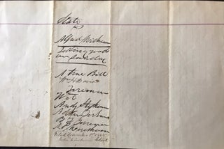 Indicting a man for selling store goods on Sunday, in an autograph document, signed 1 November 1865, as prosecutor for the Circuit Court of Nodaway County, Missouri.