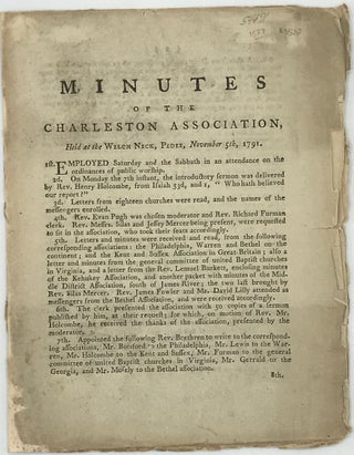 Item #54671 Minutes of the Charleston Association, Held at the Welch Neck, Pedee, November 5th,...