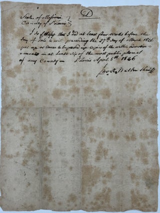 Sale Of / Real Estate. / [followed by 25 lines of text describing the sale] / Signed in type: "David Delauney, O.N. Bostwick, A Landreville, Frs. Valois, Arch'd. Gamble, Comm'rs. St. Louis, Jan. 21st, 1826."