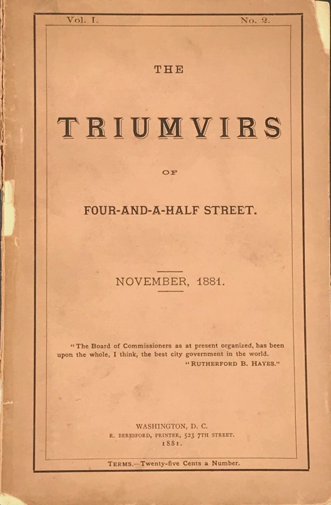 Item #55567 THE TRIUMVIRS OF FOUR-AND-A-HALF STREET. Charles E. Hovey.