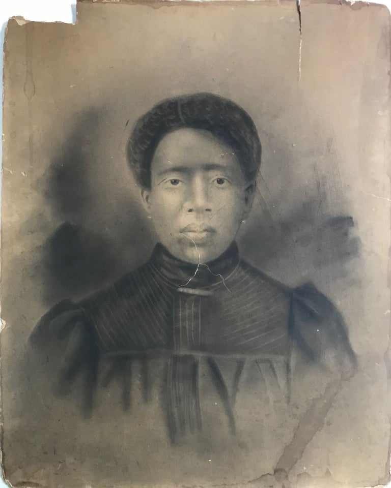 Item #55889 Jannie Payton [rather recent ball point pen name on verso], a large photo mechanical chest-length portrait print of a beautiful, well-dressed African-American woman about 30 years old, 20 x 16 inches.