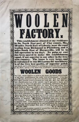 Item #58098 Woolen / Factory. / This establishment situated at my residence / in the North East...