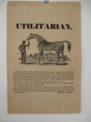 Item #58325 UTILITARIAN, / [large cut, 5 x 8 1/2 inches, of a beautiful stallion being held by a...