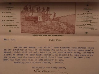 Seven typed letters, signed by the general manager of the Golconda Gold Mining and Milling Co. of Colorado, dated Feb. 12- March 19, 1897, plus a hand-drawn diagram of three of the mines shafts, all on company letterhead.