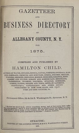 Item #58580 Gazetteer and Business Directory of Allegany County N.Y., for 1875. Hamilton Child, comp