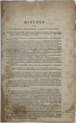 Item #59025 MINUTES OF THE FLORIDA BAPTIST ASSOCIATION, HELD WITH EBENEZER CHURCH, JEFFERSON...