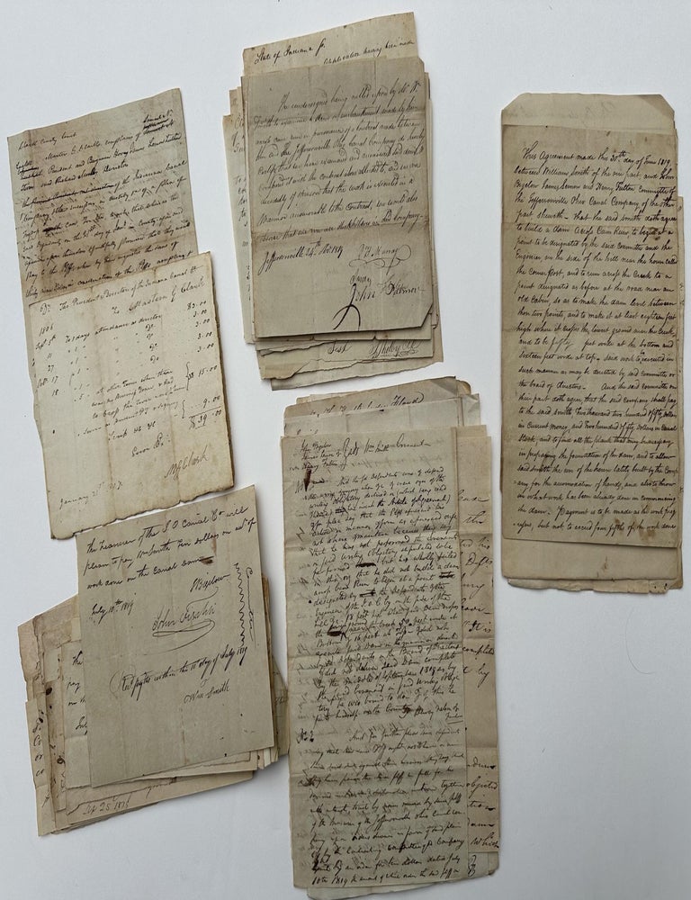 Item #59300 The attempt, and ultimate collapse of efforts, to build a canal around the Falls of the Ohio River at Jeffersonville, Indiana (across the river from Louisville, Kentucky), as recorded in an archive of documents related to efforts by the Indiana Canal Company (1807, three documents) and the Jeffersonville Ohio Canal Company (1819-1820, 87 documents).