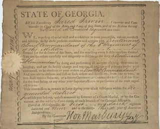 Item #60420 Appointing a commander for a Georgia militia regiment, in a partly printed document...