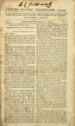 Item #60426 United States Telegraph … Extra. Washington, Andrew Jackson