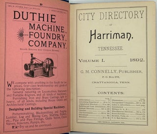 Item #61271 City Directory of Harriman, Tennessee. Volume I: 1892. G. M. Connelly, comp