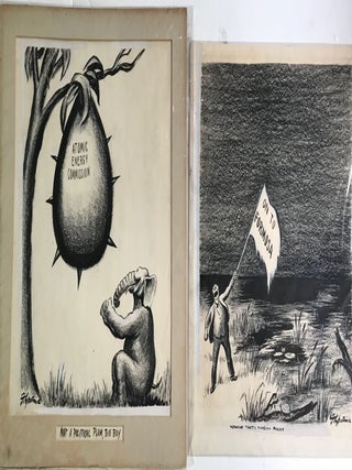 ORIGINAL EDITORIAL ARTWORK: "CHICAGO POLICE PERFORM AN ANCIENT CEREMONY," "WORLD OF TOMORROW," "WELL DEARIE A DOLLAR HERE A DOLLAR THERE", "SENATOR TAFT'S FOREIGN POLICY," "JUST A LITTLE 'DIRTY BUSINESS' ", "FIND THE MAN WITHOUT A LOBBY," "TO THE HIGHEST BIDDER," "NOT A POLITICAL PLUM, BIG BOY."