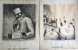 ORIGINAL EDITORIAL ARTWORK: "CHICAGO POLICE PERFORM AN ANCIENT CEREMONY," "WORLD OF TOMORROW," "WELL DEARIE A DOLLAR HERE A DOLLAR THERE", "SENATOR TAFT'S FOREIGN POLICY," "JUST A LITTLE 'DIRTY BUSINESS' ", "FIND THE MAN WITHOUT A LOBBY," "TO THE HIGHEST BIDDER," "NOT A POLITICAL PLUM, BIG BOY."