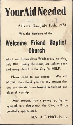 Item #61607 Your Aid Needed / Atlanta, Ga., July 18th, 1934 / We, the members of the / Welcome...
