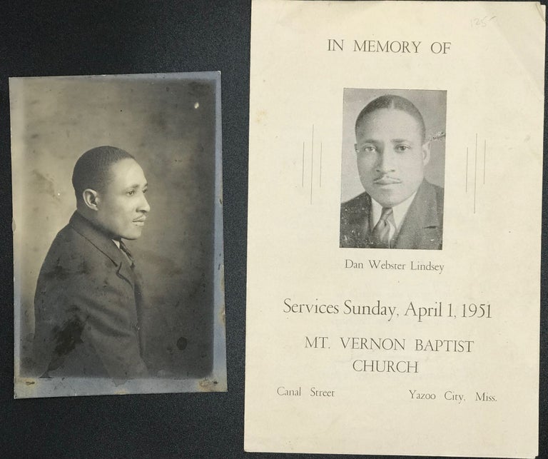 Item #61634 In Memory of Dan Webster Lindsey [cover title]. Services Sunday, April 1, 1951, Mt. Vernon Baptist Church, Canal Street, Yazoo City, Mississippi.