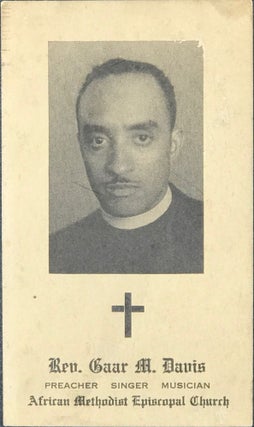 Item #61651 [Portrait from a photograph, 3 x 2 inches] / Rev. Gaar M. Davis / Preacher, Singer,...