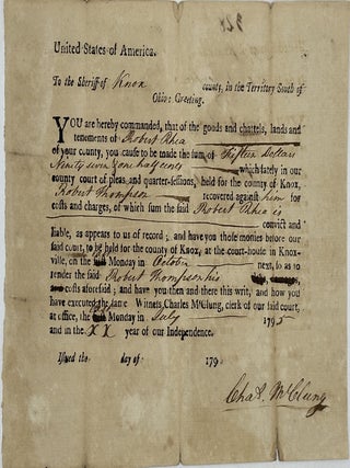 UNITED STATES OF AMERICA. TO THE SHERIFF OF [KNOX] COUNTY IN THE TERRITORY SOUTH OF OHIO:. Southwest Territory Imprint.