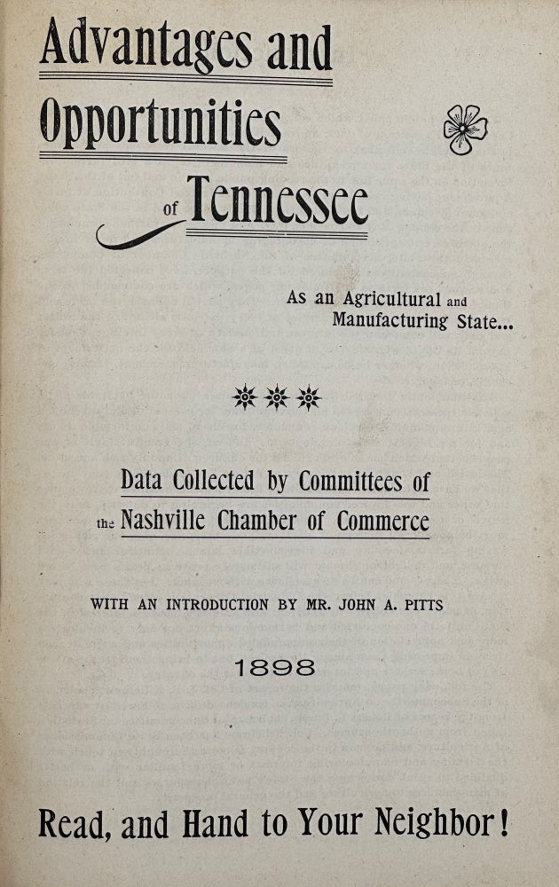 Item #62134 Group of eight pamphlets published by the Tennessee Industrial League, 1898-1899, numbered "Publication No 1 [through 8]," a complete set of pamphlets in this series. Tennessee Industrial League.