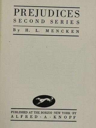 Prejudices: Second Series. H. L. Mencken.
