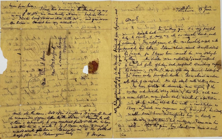 Item #63148 COMMUNICATING NEWS OF SOCIETY AND EVENTS IN TALLAHASSEE, FLORIDA TERRITORY, IN THREE AUTOGRAPH LETTERS, SIGNED 13 JUNE [1832], 24 OCTOBER & 17 DECEMBER 1832, TO A LADY FRIEND IN WATERFORD, VIRGINIA. Hixon, leming.