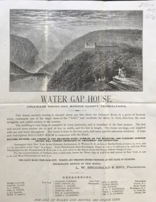 Item #63778 WATER GAP HOUSE, DELAWARE WATER GAP, MONROE COUNTY PENNSYLVANIA. L W. Brodhead, Proprietors Bro.