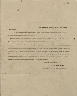 Item #63811 PRINTED CIRCULAR LETTER to "every Subordinate Lodge in the United States, requesting...