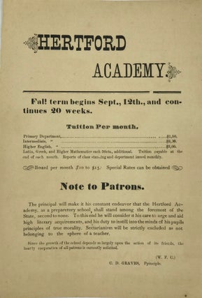 Item #63820 HERTFORD ACADEMY. / Fall term begins Sept., 12th., and con- / tinues 20 weeks. /...