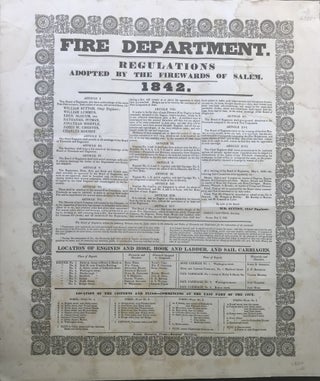 Item #63883 FIRE DEPARTMENT. Regulations Adopted by the Firewards of Salem. 1842