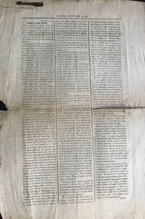 WESTERN COURIER. --- EXTRA. Ravenna, September 8, 1832. [ Caption title, followed by three columns on dense text recto and three longer columns of dense text verso, the columns separated by bold rules].