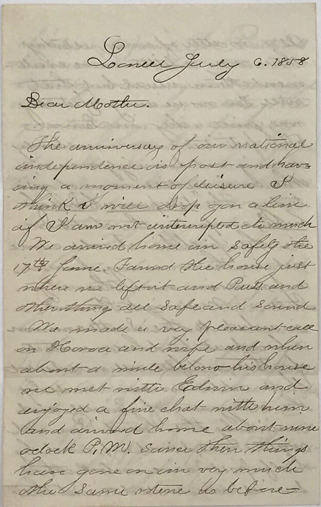 Item #64274 CONCERNING FESTIVITIES IN LOWELL, MASSACHUSETTS, in a letter to his mother. L. Anderson, harles.