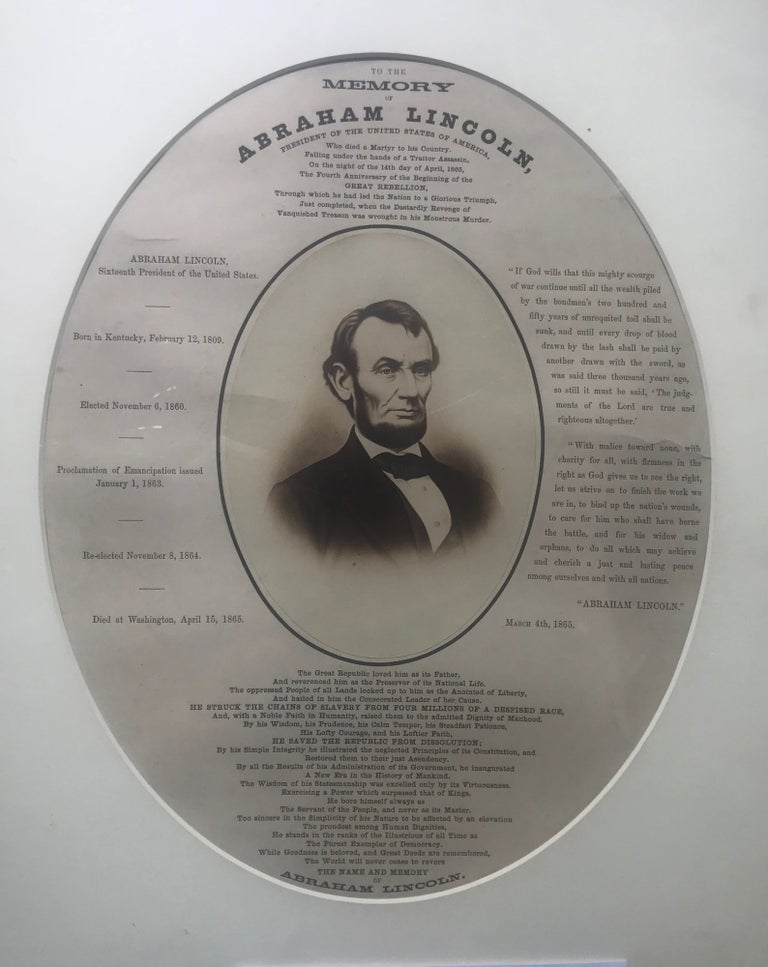 Item #64317 TO THE MEMORY OF ABRAHAM LINCOLN, PRESIDENT OF THE UNITED STATES OF AMERICA. Abraham LINCOLN.