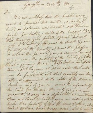 THE "FATHER OF THE AMERICAN NAVY" ADVISES JOHN TEMPLEMAN TO BEGIN PURCHASING TIMBERLANDS NEAR THE FEDERAL CITY FOR USE IN BUILDING UNITED STATES NAVY SHIPS, IN A MANUSCRIPT LETTER SIGNED, AND DATED GEORGE TOWN [DC], NOV. 9, 1798.