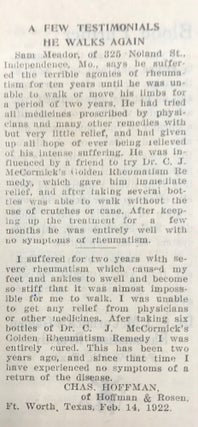 DR. C.J. McCORMICK'S GOLDEN RHEUMATISM REMEDY... FOR CHRONIC AND ACUTE RHEUMATISM....