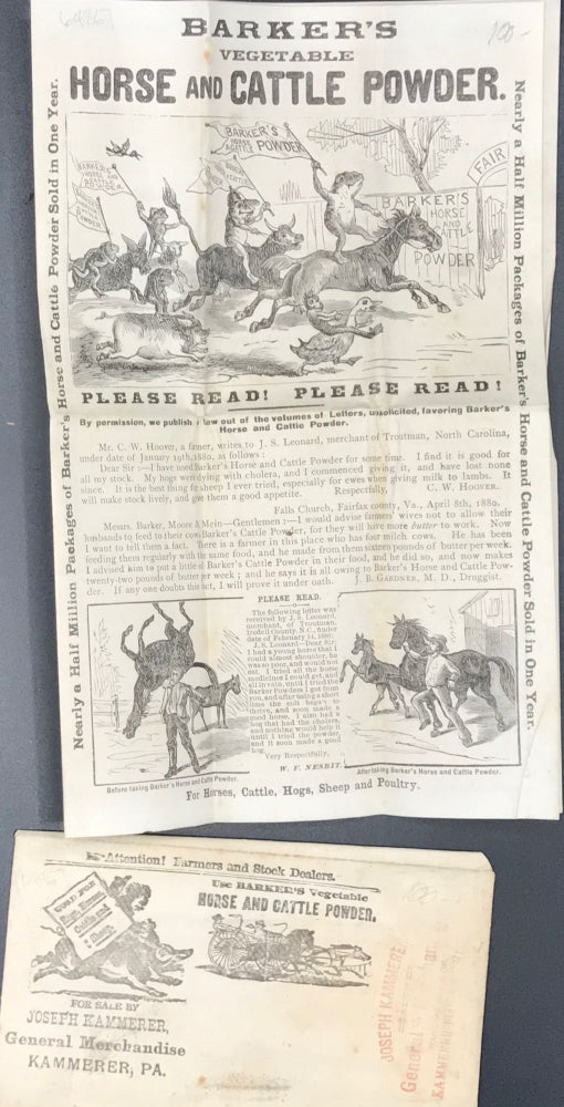 Item #64867 BARKER'S VEGETABLE HORSE AND CATTLE POWDER. PLEASE READ! PLEASE READ! [cover title]