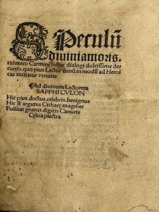 SPECULU[M] DIVINI AMORIS, RITHMICO CARMINE INSTAR DIALOGI DULCISSIME DECURRE[N]S. quo pius Lector. Saint Bernard of Clairvaux.